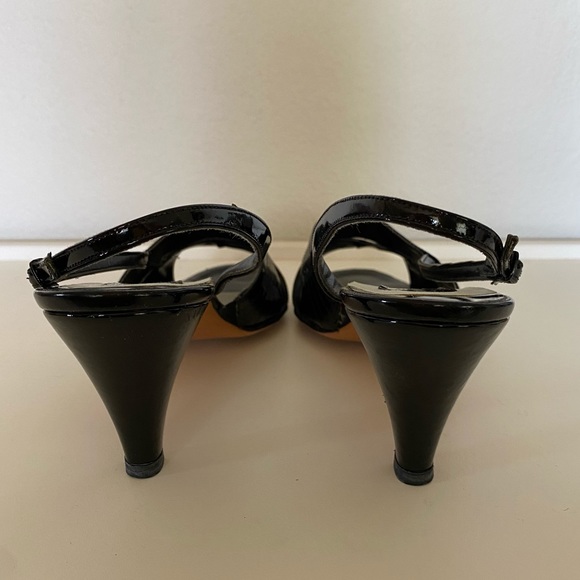 Impo Vintage Black Patent Leather Open Toe Heels Size 8M EXCELLENT CONDITION - Picture 6 of 12